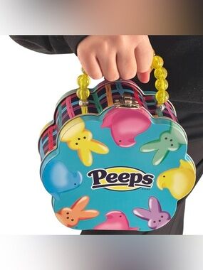Peeps Metal Tin Purse Lunchbox Beaded Handle Easter Gift Bunny Chicks Carry All